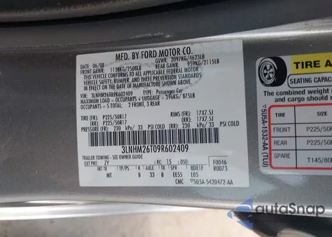 2009 Lincoln Mkz z USA, uszkodzony, nr VIN 3LNHM26T09R602409